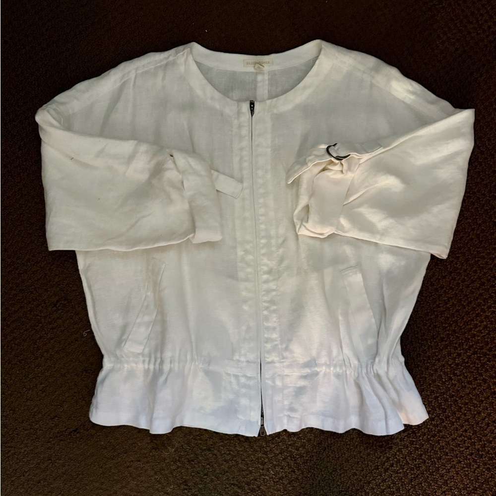 Eileen Fisher White Linen Oversized Jacket Medium - Picture 2 of 6